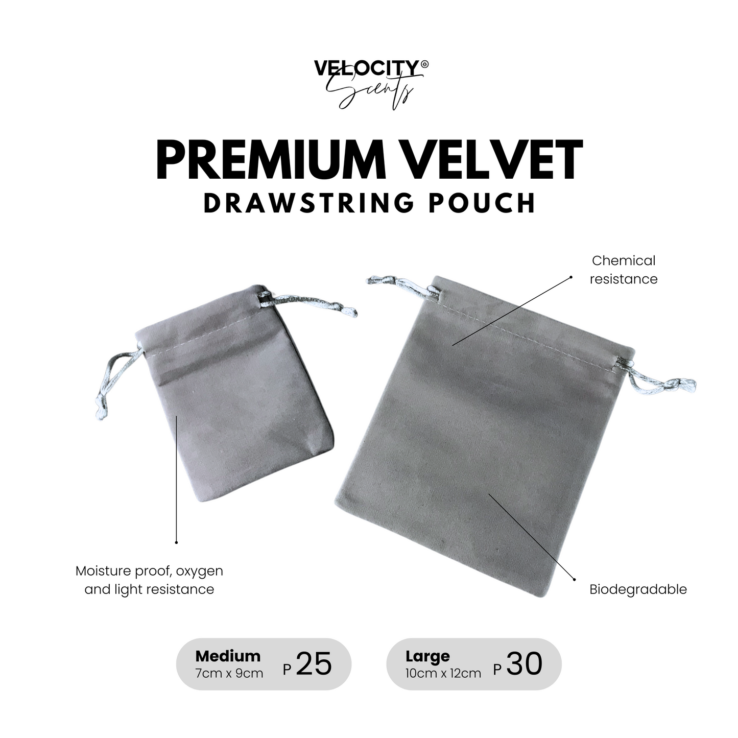 Gray Premium Velvet Drawstring Pouch